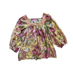 LC Lauren Conrad Floral boho peasant square neck balloon sleeve hippie Top Sz XL